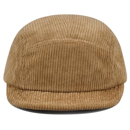 CLAPE Corduroy 5 Panel Hat, Lightweight Breathable Adjustable Soft Flat Brim Baseball Cap Trucker Hat for Outdoor Adventures - color: Gd28-khaki