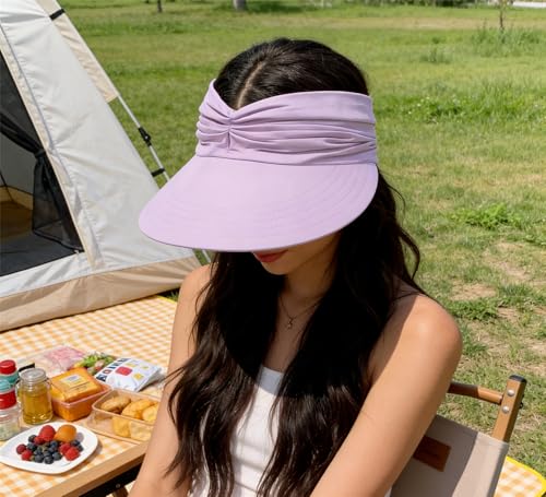 Sun Hat Women Sun Beach Visor Cap UV Protection Summer Wide Brim Hat for Sports Beach Golf Tennis Hiking - color: Lavender