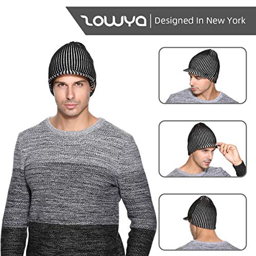 zowya Winter Visor Beanie Hat for Men & Women Brim Knit Skully Hats Billed Skull Cap Thick Vintage Contrast Color,1Hat - color: Balck