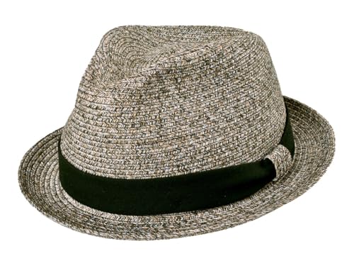 Bigalli Street Style Straw-Style Fedora Hat, Lightweight Short Brim Packable UV SPF 80 Summer Hat Poly Braid - color: Stone, size: X-Large