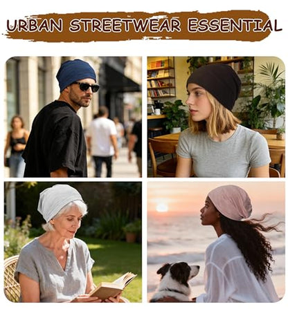 100% Cotton Thin Summer Slouchy Beanie Hat for Women Men Chemo Cap - color: 1pc Navy Blue, size: Large