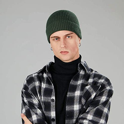 ROYBENS Wool Fisherman Beanies for Men Knit Short Watch Cap Winter Warm Hat - color: 4pcs-black, Gray, Army Green, Apricot