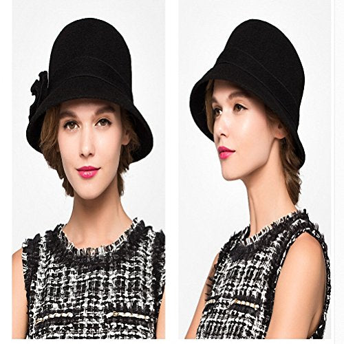 Maitose™ Women's Wool Felt Flowers Church Bowler Hats - color: Black