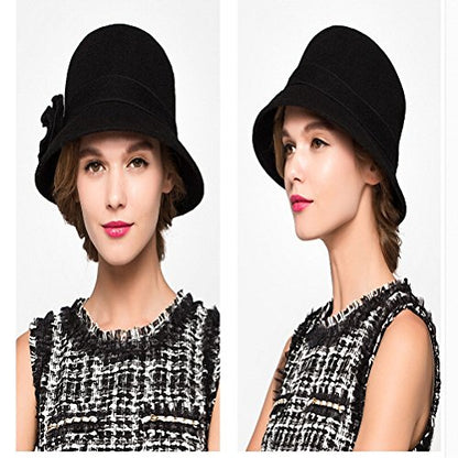 Maitose™ Women's Wool Felt Flowers Church Bowler Hats - color: Black
