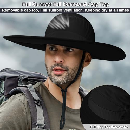 Cooltto L/XL/XXL Wide Brim Sun Hat UPF 50+ UV Protection Boonie Hat - color: Black, size: Medium-Large