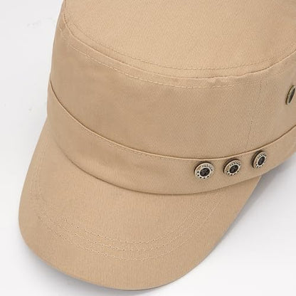 Unisex Cadet Army Cap Adjustable Flat Top Cap Washed Cotton Military Hat Baseball Cap - color: Beige 3