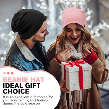 HAMUNI Slouchy Beanie for Women Men Soft Cotton Chemo Hats Double-Layer Warm Beanie Cap for Daily Wear & Transitional Seasons - color: Pink