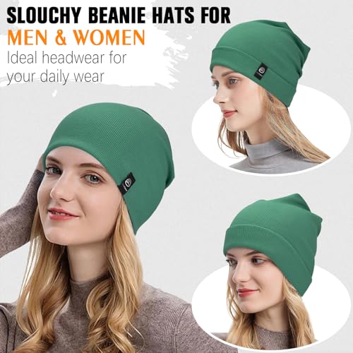 YANIKY Slouchy Beanie for Women, Mens Soft Cotton Beanie Hat, Double Layer Windproof Skull Cap for All Seasons - color: Dark Green