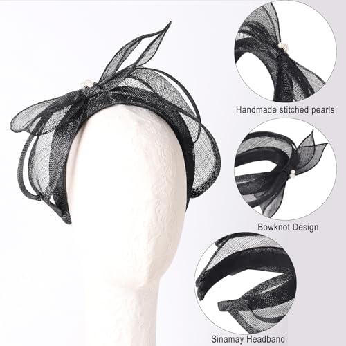 Women's Fascinators Hats Wedding Sinamay Headband Church Cocktail Dresses Headwear Tea Party Hat Accessories - color: A Black