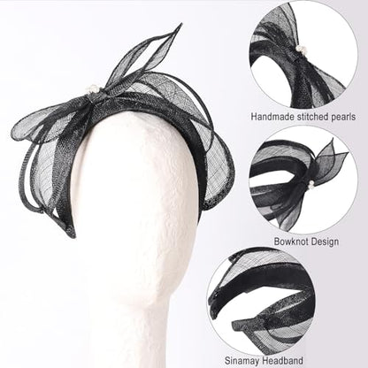 Women's Fascinators Hats Wedding Sinamay Headband Church Cocktail Dresses Headwear Tea Party Hat Accessories - color: A Black