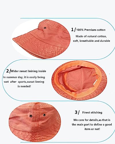 Premium Cotton Bucket Hats,Packable Hats for Men Women,Summer Bucket Hat,Fishing Sun Hats - color: Orange