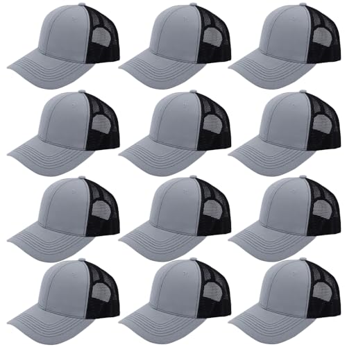 ZH 12 Pack Mesh Trucker Hats, Bulk Baseball Caps for Men and Women, Trucker Cap Wholesale - color: Dgray-black