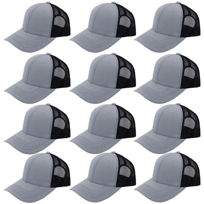 ZH 12 Pack Mesh Trucker Hats, Bulk Baseball Caps for Men and Women, Trucker Cap Wholesale - color: Dgray-black