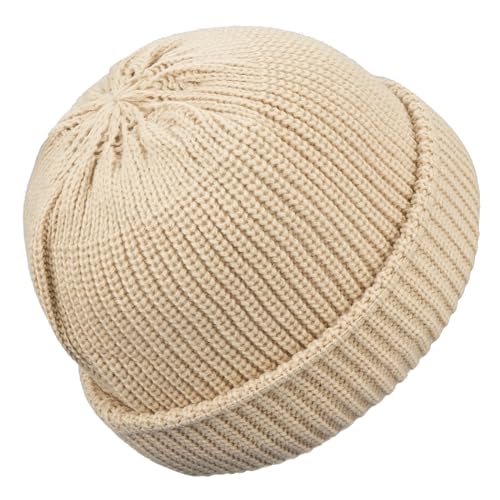 Croogo Daily Skull Cap Knit Beanie Hat Classic Men Warm Winter Hats Trawler Toboggan Cap Roll-up Edge Swag Fisherman Ski Cap - color: Kh45-nn-s-beige, size: Small