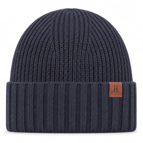 Winter Beanies Hats for Men, Knit Fleece Beanie Skull Caps, Mens Toboggans Ribbed Cuffed Stocking Hat - color: Navy Blue