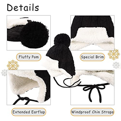 Peecabe Winter Kids Beanie Hat Baby Knitted Hats Fleece Earflap Toddler Cap - color: Black, size: 2-5T
