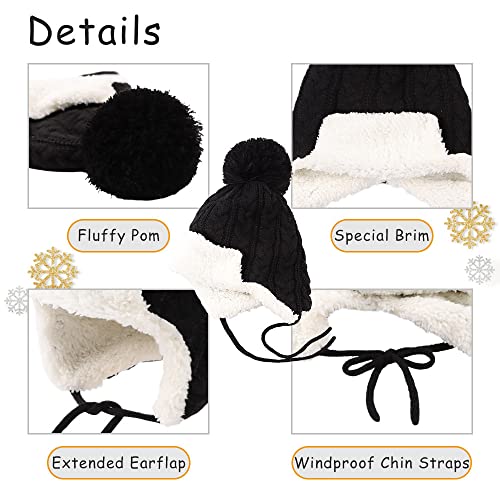 Peecabe Winter Kids Beanie Hat Baby Knitted Hats Fleece Earflap Toddler Cap - color: Black, size: 0-6 Months