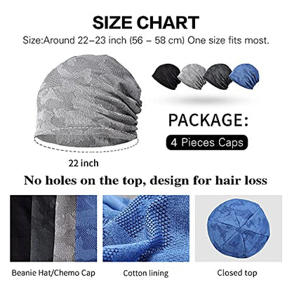 Ababalaya Womens Cotton Summer Beanie Chemo Headwear Sleep Cap - color: B-g1472-4pack Closed Top