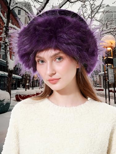 sy soul young Women's Leopard Faux Fur Hats Fluffy Bucket Hat Russian Style - color: Leopard Purple