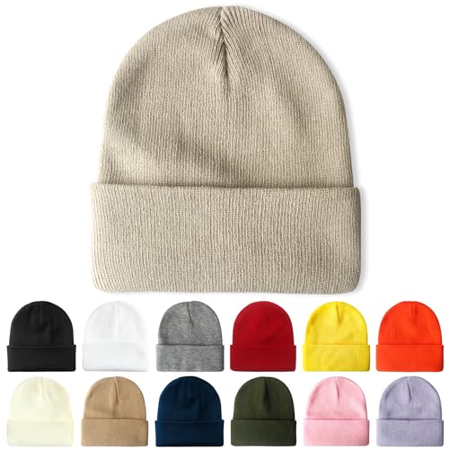 PFFY Beanie for Men Women Unisex Knit Cuffed Winter Beanies Hats Skull Cap - color: Darkbeige