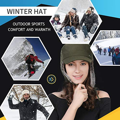 Jeff & Aimy Unisex Winter Earflap Trapper Hunting Ski Hat Baseball Cap 54-62CM - color: 99707#olivegreen, size: Small