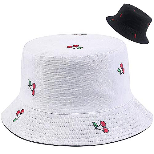 XYIYI Cute Bucket Hat Beach Fisherman Hats for Women, Reversible Double-Side-Wear - color: Cherry