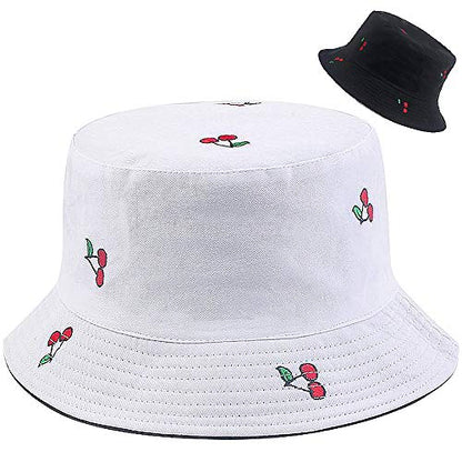 XYIYI Cute Bucket Hat Beach Fisherman Hats for Women, Reversible Double-Side-Wear - color: Cherry