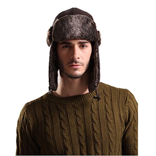 Lukitty Trapper Warm Russian Trooper Hat Winter Skiing Cap Women Men Windproof - color: Z-brown