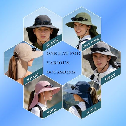 Sun Hat for Men Women with Neck Flap,UPF 50+ UV Protective Hiking Fishing Hats,Wide Brim Sun Hat for Women&Men - color: Khaki