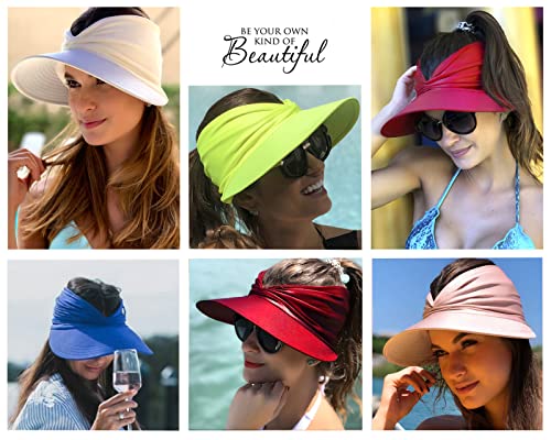 Muryobao Womens Sun Visor Hat Wide Brim Summer UPF 50+ UV Protection Beach Sport Cap - color: White