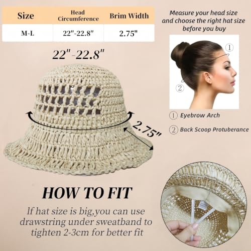 Floppy Big Beach Straw Hats for Women Foldable Summer Wide Brim Packable Sun Hat Womens Travel Straw Fedora Hat - color: Beige-6