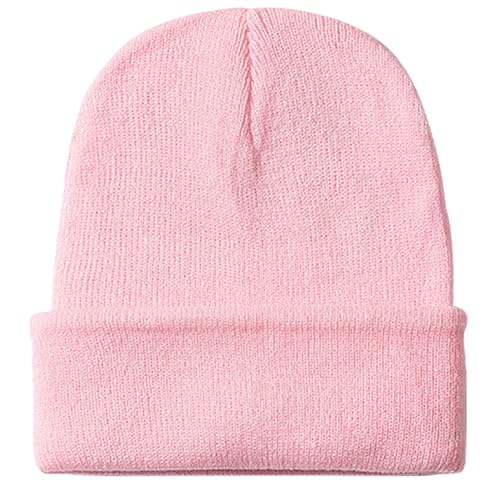 Rosoz Beanie for Men Women Cuffed Knit Hat Winter Beanies Skull Cap Unisex - color: Pink
