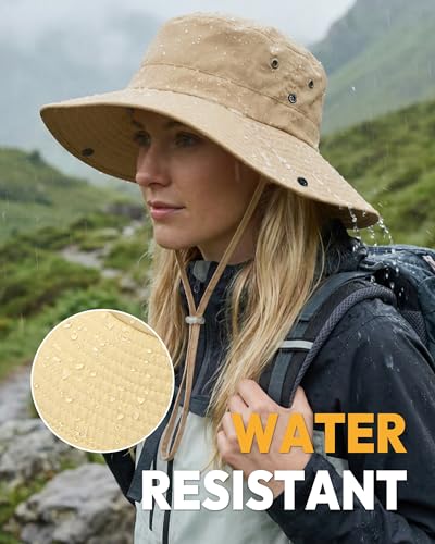 Women Sun Hat with Ponytail Hole Wide Brim Bucket Sun Protection for Summer - color: Khaki