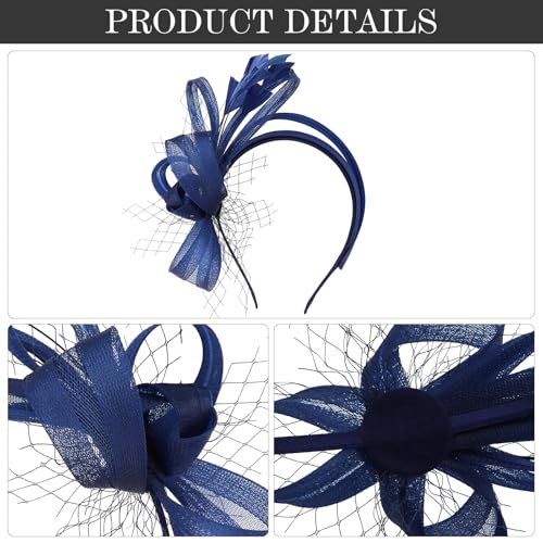 Fascinators Hats for Women, Fascinator Headband Tea Party Hat - color: Navy