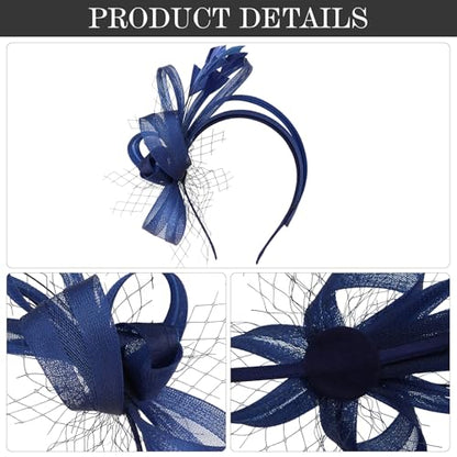 Fascinators Hats for Women, Fascinator Headband Tea Party Hat - color: Navy