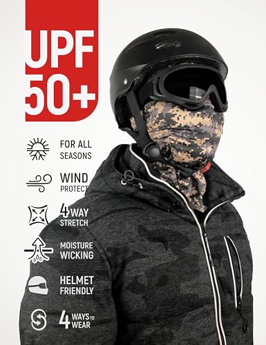 UPF 50+ Balaclava Ski Mask for Men Women - UV Face Mask Motorcycle Shiesty - color: Digital Mud Camo