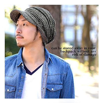 CHARM Mens Brimmed Knit Beanie Hat - color: Navy