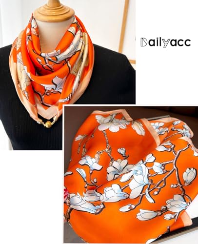 Dailyacc Hair Bandanas Scarf For Women Lightweight Fashion Neck Silk Satin Head Scarves For Sleeping Handbags Scarf - color: 24-orange Wintersweet/27.5*27.5in