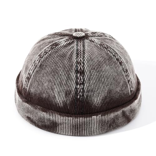 Corduroy Brimless Hats for Men Vintage Docker Hat Retro Beanie Hats Rolled Cuff Harbour Hat Sailor Cap Skullcap - color: Mg-xgm2592-brown