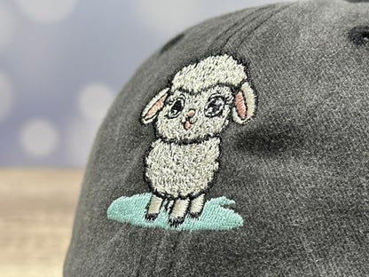 Adjustable Embroidery Animal Baseball Hat for Kid Toddler Child - color: Lamb (Washed Black)