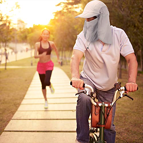CRISTGEE Foldable Sun Cap, Fishing Hats, UPF 50+ Protection Caps with Face Mask Neck Flap - color: Light Gray