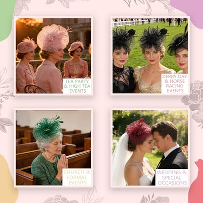 Fascinators Hats for Women – Tea Party & Kentucky Derby Hats with Headband & Clip, Elegant Church Wedding Headpiece - color: Black