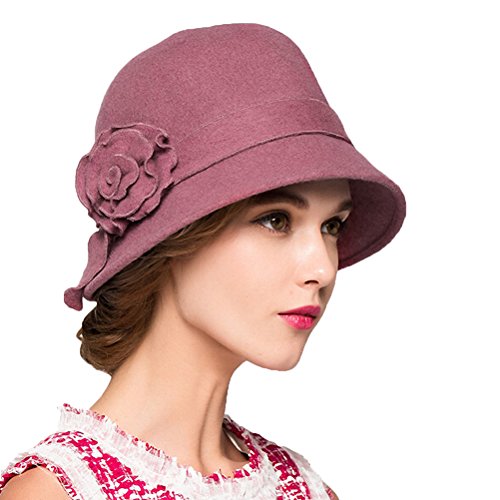 Maitose™ Women's Wool Felt Flowers Church Bowler Hats - color: Pink