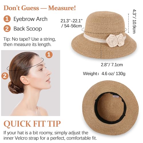 Ababalaya Elegant Straw Sun Hat with Handmade Crochet Flowers - color: Beige