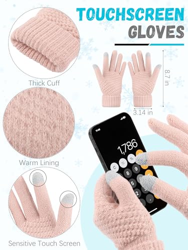 LOROME Winter Beanie Hat Scarf Gloves, Warm Fleece Knit Neck Scarf Set Gift - color: Indi Pink