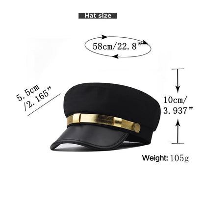 Unisex Chauffeur Hat for Men Women Captain Sailor Newsboy Cap Costume Hats - color: Black-gold