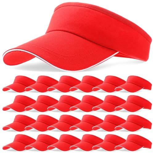 Bonuci 24 Pcs Visor Bulk for Women Sun Hat Visors for Men Tennis - color: Red
