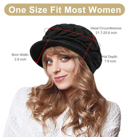 YSense 2 Pack Womens Winter Hats Warm Knit Beanie with Visor - color: Black Beige