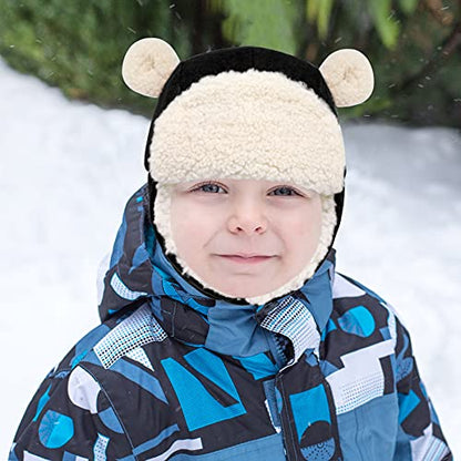 Olreco Baby Winter Hat Toddler Winter Hat Thick Sherpa Lined Infant Baby Hats with Bear Ears Toddler Trapper Hats for Kids - color: Black, size: 12-24 Months