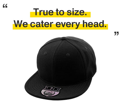 KBETHOS® Original 6 Panel Flat Brim True-Fit Fitted Cap - color: Black, size: 7 3/8